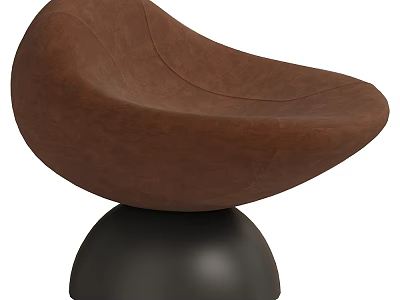 Modern Brown Leather Accent Chair With Curved Ergonomic Design And Black Spherical Base 3d model