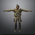 Military Tactical Figure In Camouflage Uniform With Helmet And Arms Outstretched