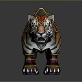 Ornate Decorated Tiger Mount With Colorful Saddle And Leg Armor Details