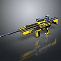 Yellow And Black Modern Sniper Rifle With Scope And Futuristic Design Features