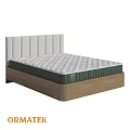 Modern Double Bed With White Vertical Stripe Headboard Diamond Pattern Mattress And Wooden Frame