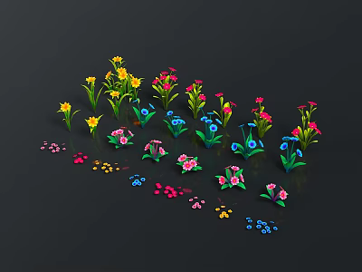 Colorful Decorative Plants With Vibrant Yellow Pink And Blue Flowers 3d model