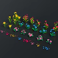 Colorful Decorative Plants With Vibrant Yellow Pink And Blue Flowers