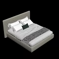 Elegant Double Bed With Light Gray Textured Headboard White Sheets Pillows Dark Throw Pillow Blanket 3d model