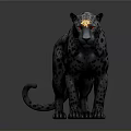 Detailed Spotted Leopard with Red Eyes in 3D Model Standing on Dark Background