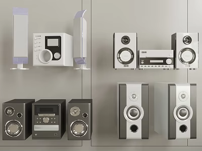 Stylish Modern Audio Speakers With Various Designs And High Quality Sound Systems 3d model
