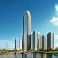 Modern High Rise Office Building With Glass Facade And Urban Skyline Under Clear Blue Sky