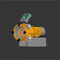Industrial Metering Pump Equipment Featuring Yellow Components Transparent Circular Section Control Panel And Metal Stand