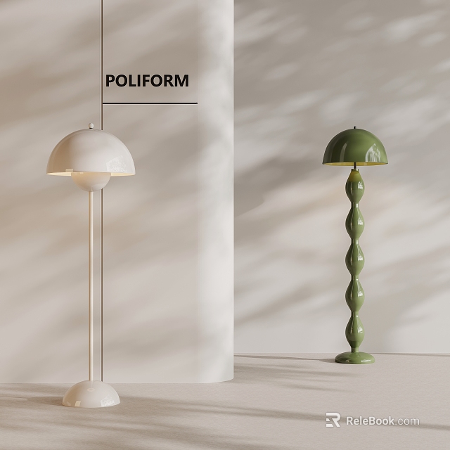 Modern White And Green Floor Lamps With Dome Shades And Spiral Poles For Interior 3d model 