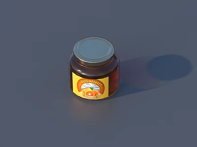 Delicious Fruit Preserve in Glass Jar with Yellow Label and Silver Lid 3d model