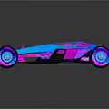 Futuristic Race Car With Pink And Blue Gradient Shiny Body And Large Wheels