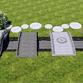 Landscape Bridge Design With Stone Structure And Lotus Shaped Stepping Stones In Green Grassy Area