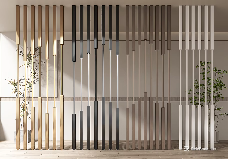 Modern Room Dividers With Wooden Black Gray White Vertical Slats For Interior Decoration 3d model 