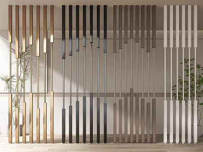 Modern Room Dividers With Wooden Black Gray White Vertical Slats For Interior Decoration 3d model