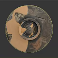 Decorative Round Ceramic Plate with Orange Brown Glaze and Animal Motifs