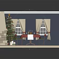 Cartoon Christmas Dining Room Scene With Tree Fireplace And Decorated Table
