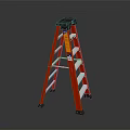 Sturdy Red Ladder With Black Top And Silver Steps For Household Use 3d model
