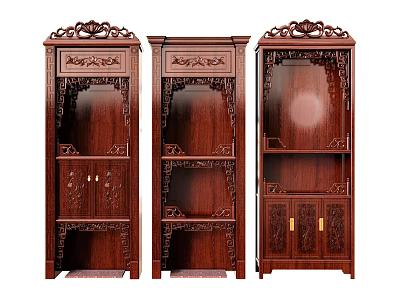 Traditional Chinese Wooden Buddhist Shrine Cabinets With Carved Details And Storage Shelves 3d model