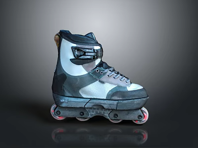 Black And White Camouflage Roller Skates With Stylish Lace Up Design And Durable Wheels 3d model
