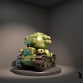 Cartoon Style Green Tank Model On Display Stand With Lighting Effects