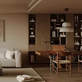 Modern Living Room Interior Design With Beige Sofa Coffee Table And Wooden Bookshelves