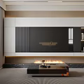Elegant Modern Living Room With TV Wall Fireplace Marble Floor And Coffee Table