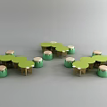 Round Green Kids Table Set With Matching Stools For Children's Play Area 3d model