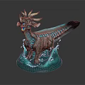 Detailed Fantasy Creature 3D Sculpture With Horned Head And Glowing Blue Liquid Base