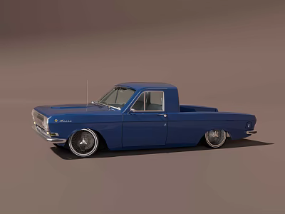 Vintage Blue Classic Pickup Truck With Retro Design And Silver Wheels 3d model
