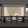 Elegant Modern Restaurant Interior With Dining Table And Comfortable Chairs 3d model