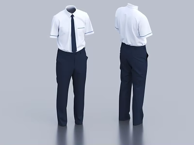Men's Uniform With White Short Sleeve Shirt Dark Tie Navy Blue Trousers Front Back Views 3d model