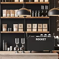 Modern Coffee Shop Interior With Wooden Counter Coffee Machines Chalkboard Menu And Hanging Lights