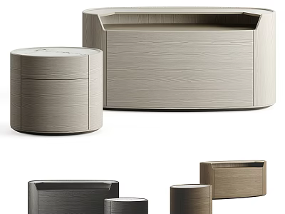 Stylish Modern Bedside Tables With Round And Square Shapes And Wooden Finishes 3d model
