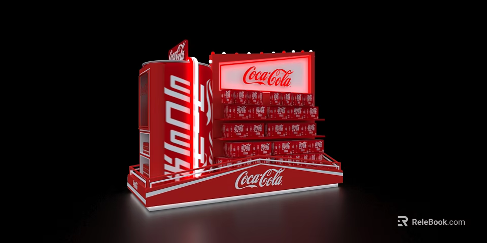 Coca-Cola Retail Commercial Display Equipment With Illuminated Sign And Multiple Shelves 3d model 