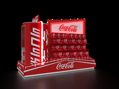 Coca-Cola Retail Commercial Display Equipment With Illuminated Sign And Multiple Shelves 3d model