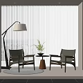 Modern Table and Chairs Set with Floor Lamp Potted Plant Window Blinds in Minimalist Interior