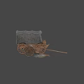 Wooden Wagon And Cart With Canvas Cover And Pillows On Dark Background