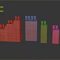 Red Castle Tower Structures With Various Heights And Reflective Decorative Surfaces