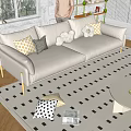 Modern double sofa cream sofa coffee table combination 3d model