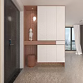 Modern Interior Shoe Cabinet Design With White Gray Wooden Panels Open Shelf And Stone Wall