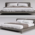 Modern Double Bed With Gray Upholstered Frame White Mattress Pillows And Brown Throw Blanket