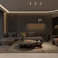 Modern Luxury Dining Living Room With Dark Gray Sofa Round Coffee Table And Brown Armchair