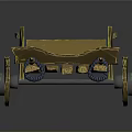 Wooden Hand Cart 3D Model With Brown Wooden Structure Wheels And Pull Rods