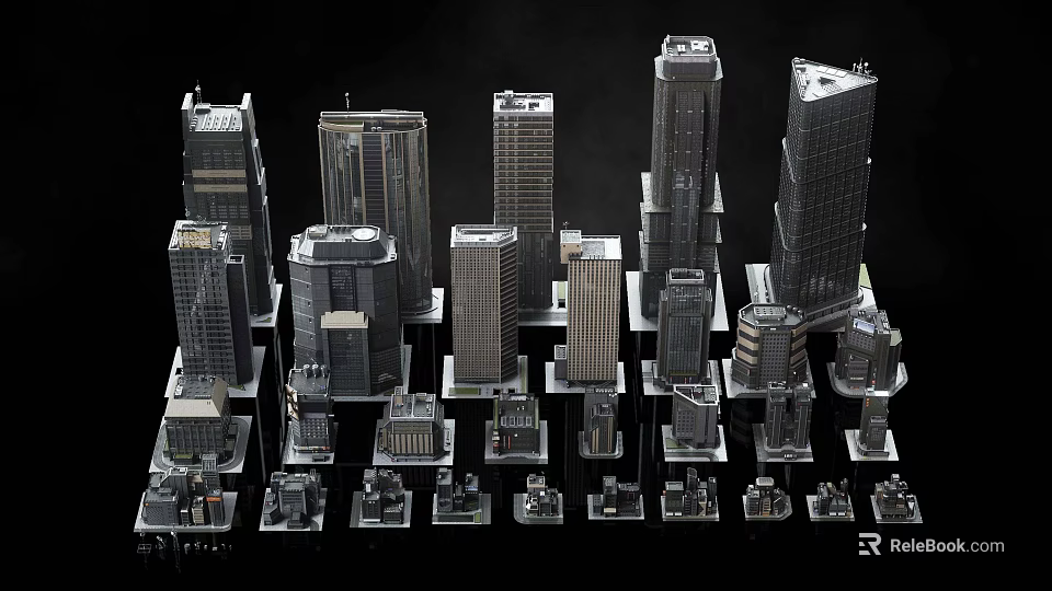 Modern Skyscraper Architectural Models With Various Heights And Urban Design Elements 3d model 
