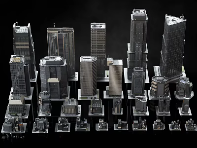 Modern Skyscraper Architectural Models With Various Heights And Urban Design Elements 3d model
