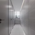 Modern Bathroom Interior With Gray Partitions White Urinals And Tile Walls