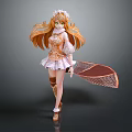 Game Movie Character Featuring Long Orange Hair Green Eyes White Orange Dress Brown Net Headdress