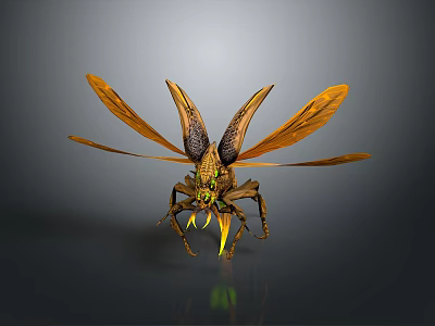 3D Mythical Insect Creature With Yellow Wings And Intricate Body Structure 3d model
