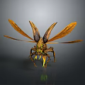 3D Mythical Insect Creature With Yellow Wings And Intricate Body Structure 3d model