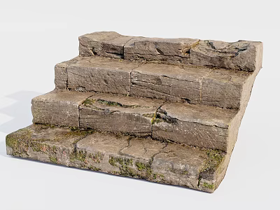 Natural Stone Staircase With Moss Covered Steps And Rustic Design Elements 3d model